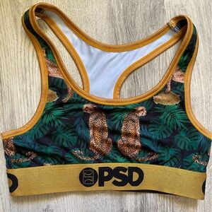 PSD Gold & Green Leopard Palm Sports Bra